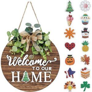 COPY - NEW Interchangeable Seasonal Welcome Sign Front Door Rustic Wood Decor